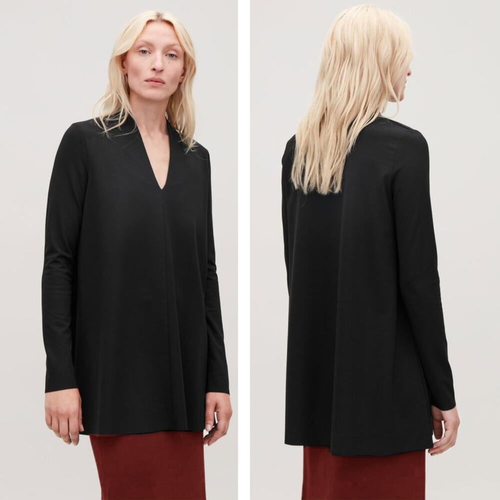 COS V-Neck Jersey Top with Draped Neck Size Small Black